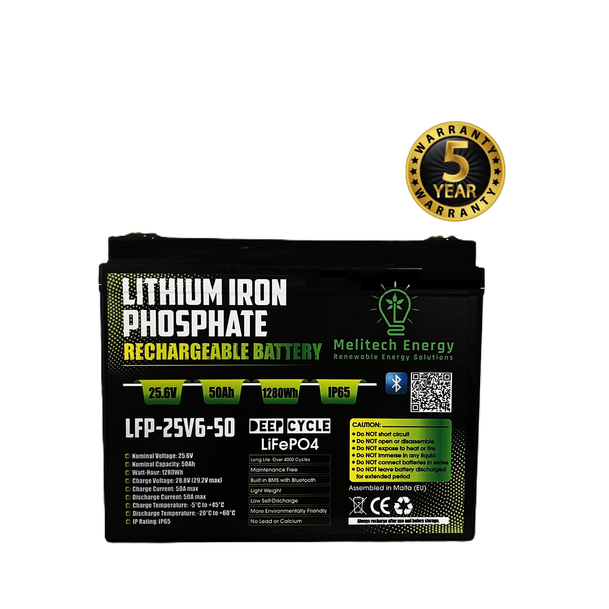 Battery LiFePO4: 25.6V/ 50Ah (1280Wh): Smart active balance + Bluetooth