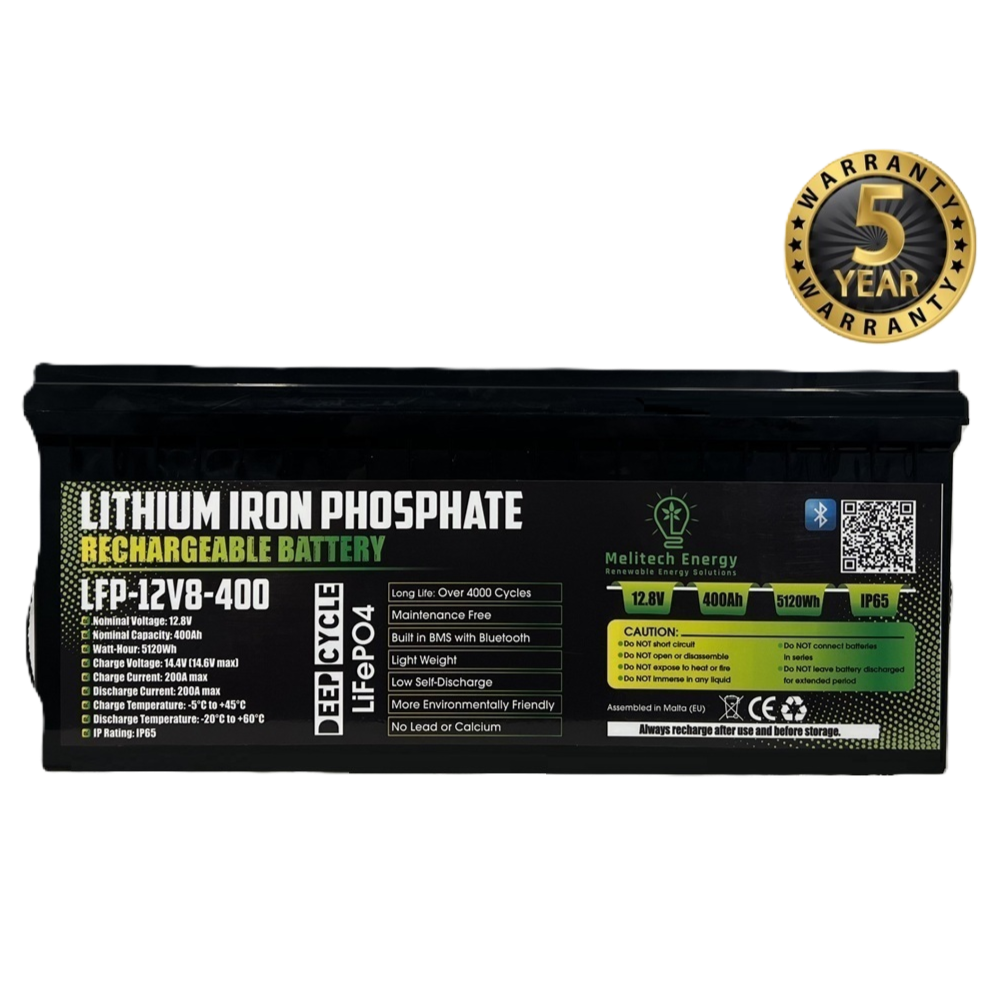Battery LiFePO4: 12.8V/400Ah (5120Wh): Smart active balance + Bluetooth