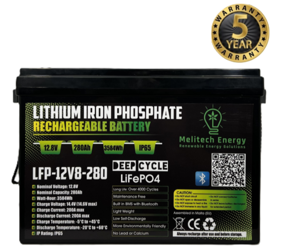 Battery LiFePO4: 12.8V/280Ah (3584Wh): Smart active balance + Bluetooth