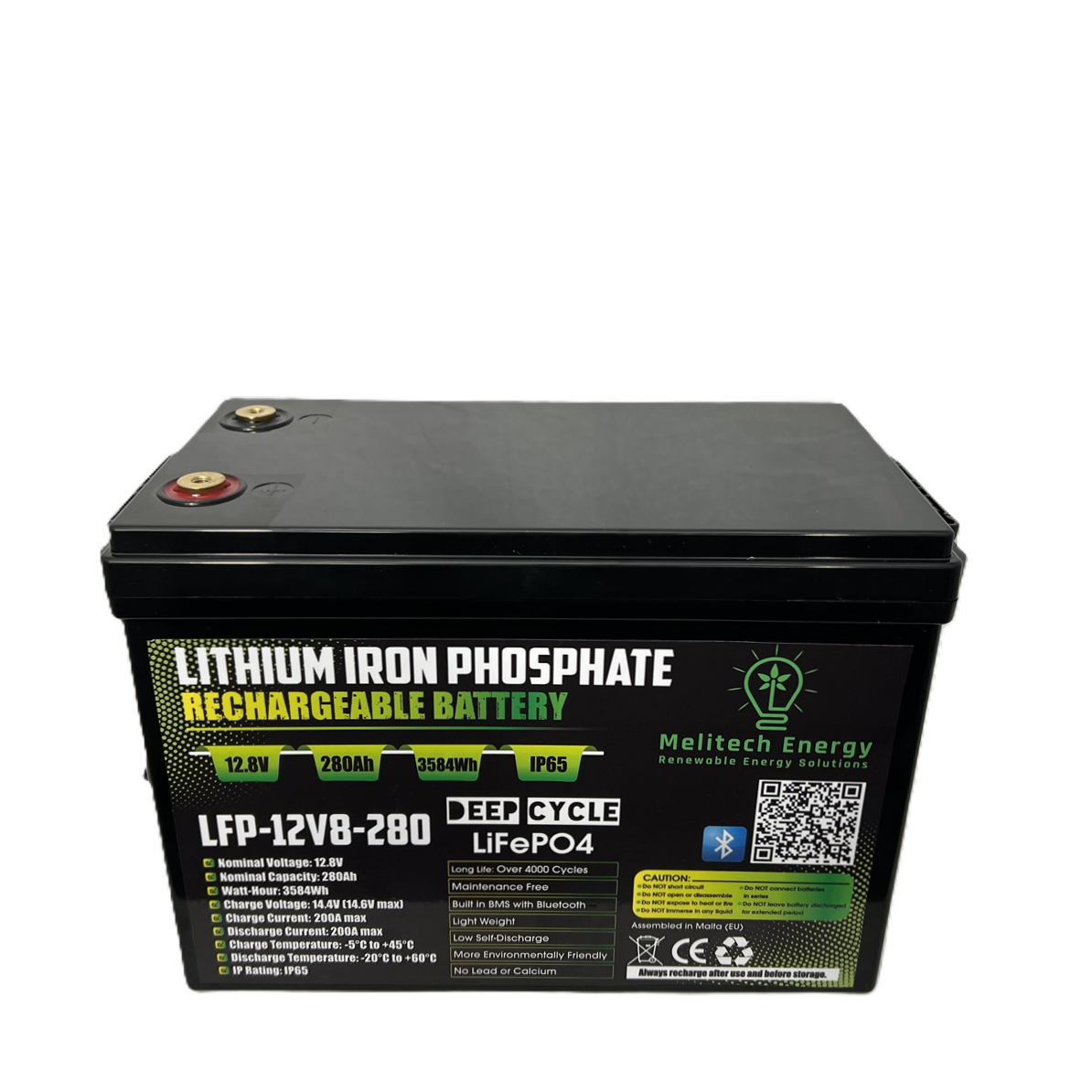 Battery LiFePO4: 12.8V/280Ah (3584Wh): Smart active balance + Bluetooth - 7 Yrs Guarantee