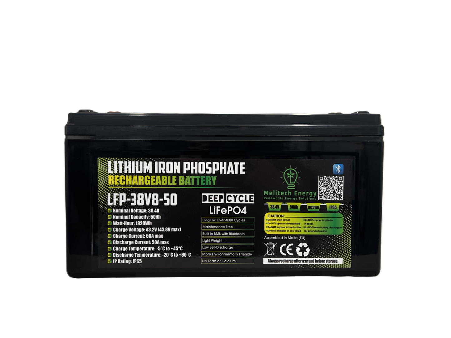 Battery LiFePO4: 38.4V/ 50Ah (1920Wh): Smart active balance + Bluetooth - 7 Yrs Guarantee