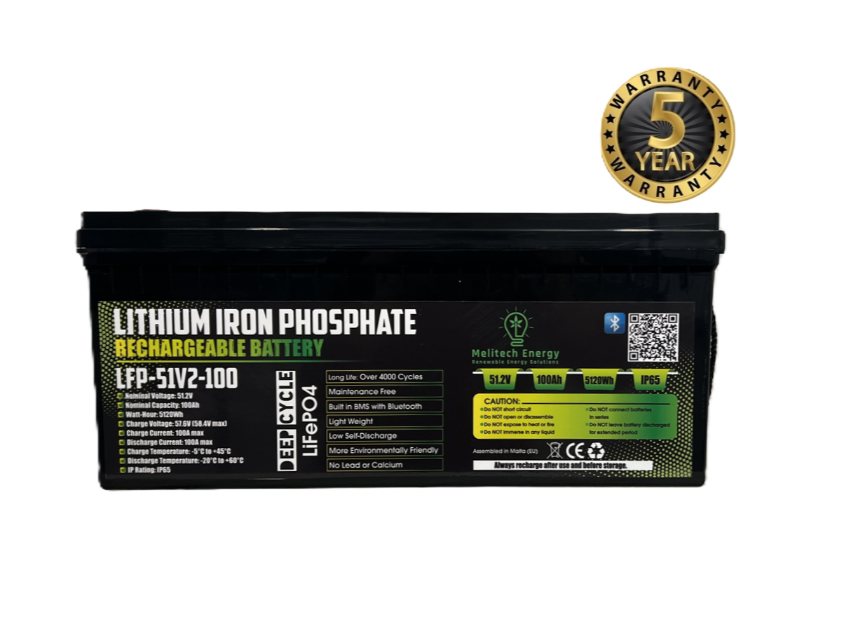 Battery LiFePO4: 51.2V/100Ah (5120Wh): Smart active balance + Bluetooth
