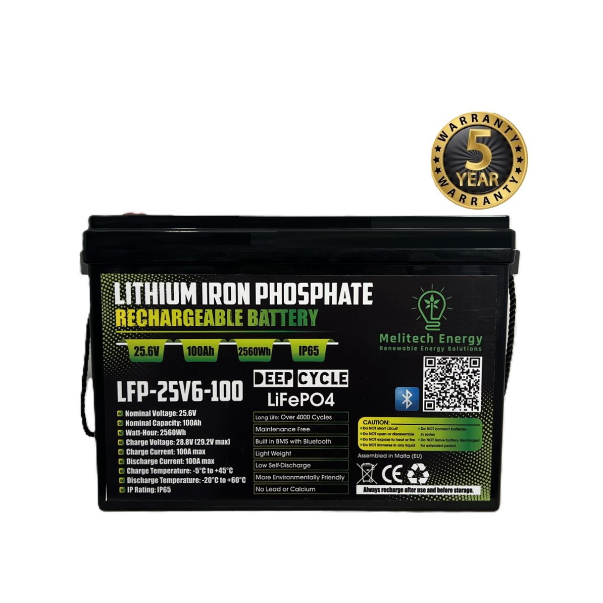 Battery LiFePO4: 25.6V/100Ah (2560Wh): Smart active balance + Bluetooth