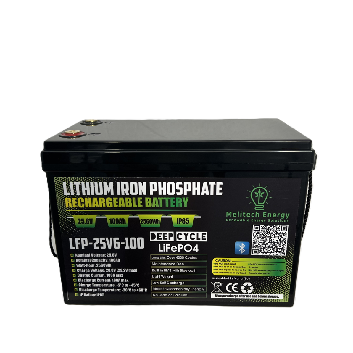 Battery LiFePO4: 25.6V/100Ah (2560Wh): Smart active balance + Bluetooth