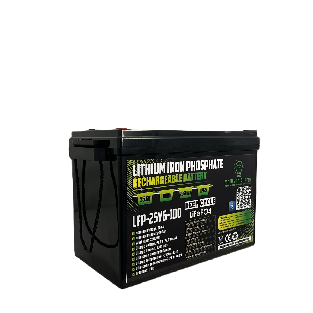 Battery LiFePO4: 25.6V/100Ah (2560Wh): Smart active balance + Bluetooth
