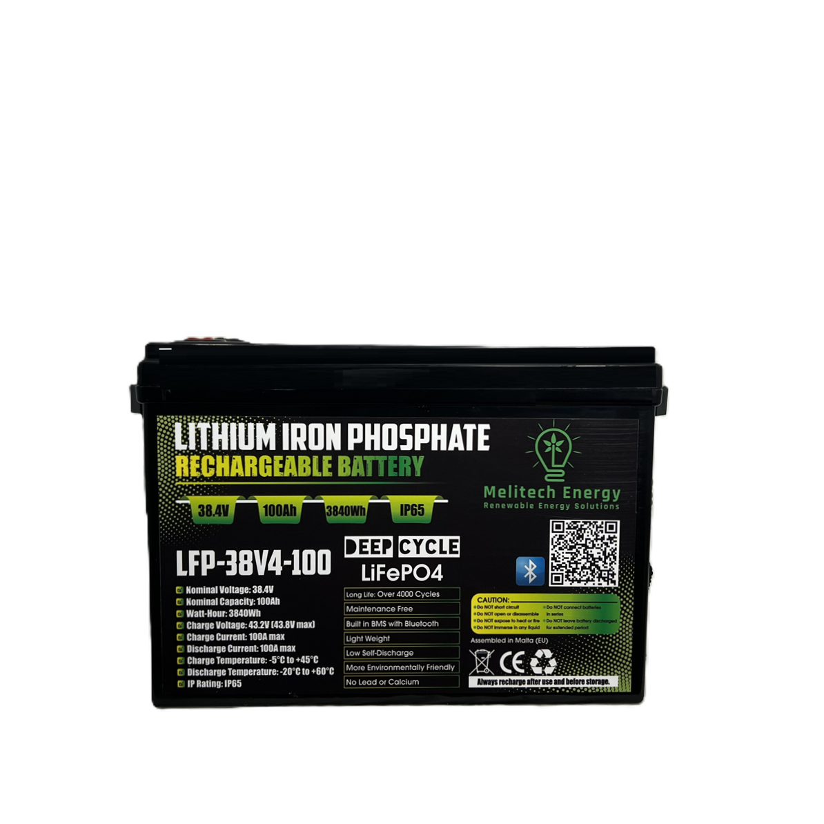 Battery LiFePO4: 38.4V/100Ah (3840Wh): Smart active balance + Bluetooth - 7 Yrs Guarantee