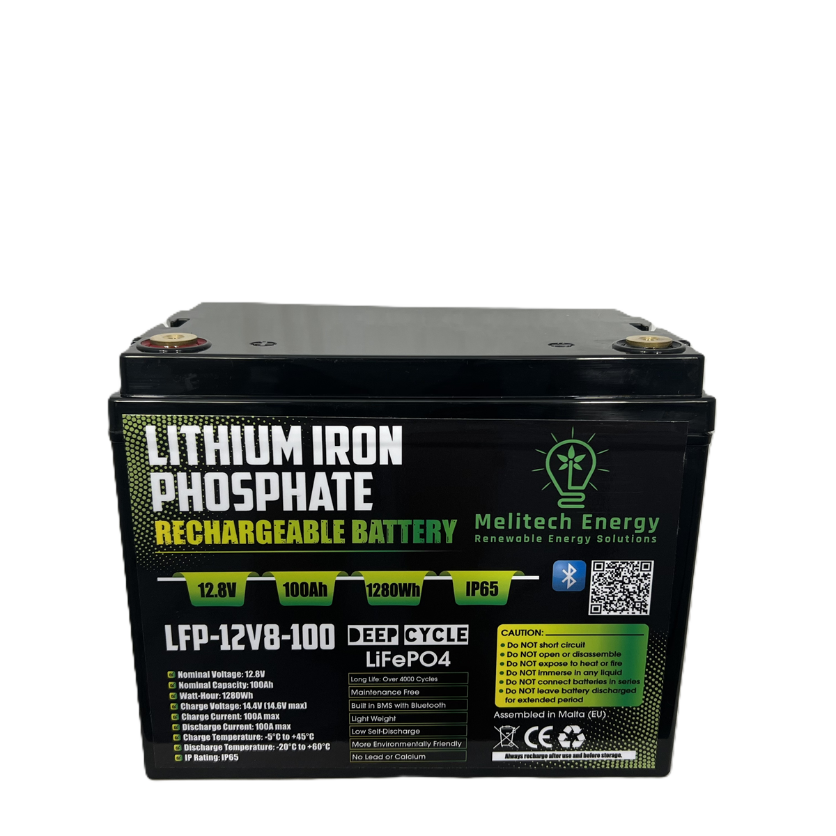Battery LiFePO4: 12.8V/100Ah (1280Wh): Smart active balance + Bluetooth