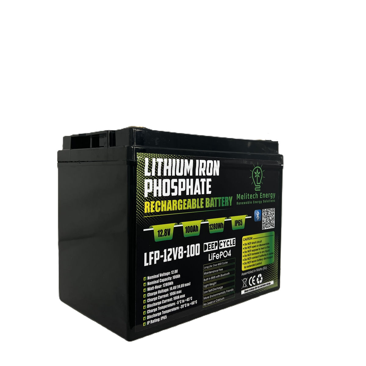 Battery LiFePO4: 12.8V/100Ah (1280Wh): Smart active balance + Bluetooth