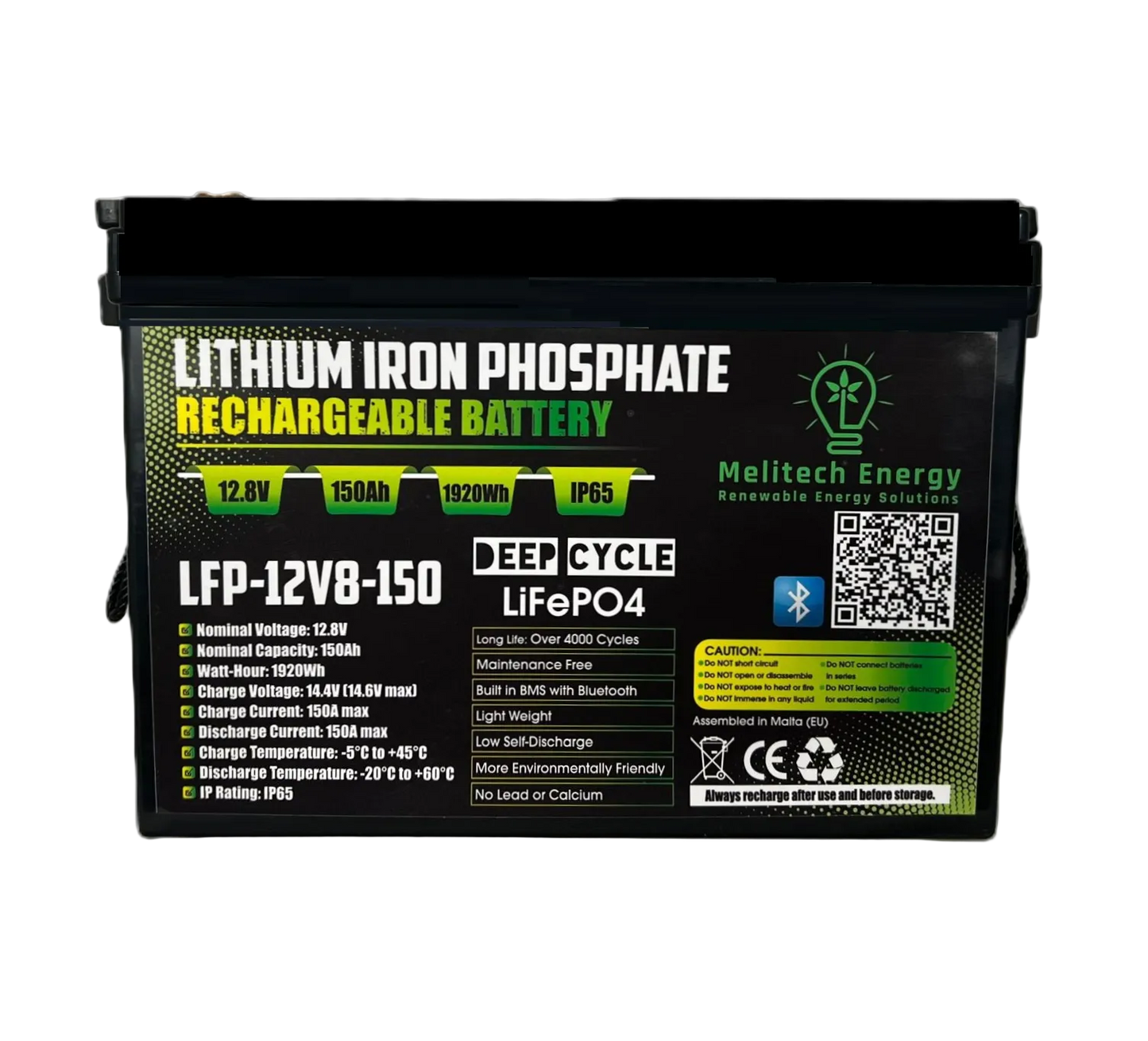 Battery LiFePO4: 12.8V/150Ah (1920Wh): Smart active balance + Bluetooth - 7 Yrs Guarantee