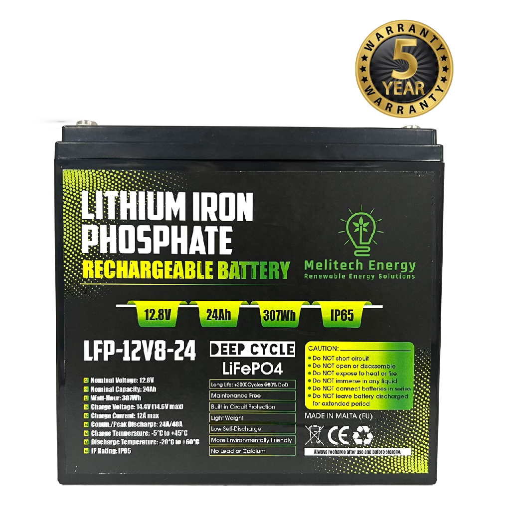 Battery LiFePO4: 12.8V/ 24Ah (307Wh)