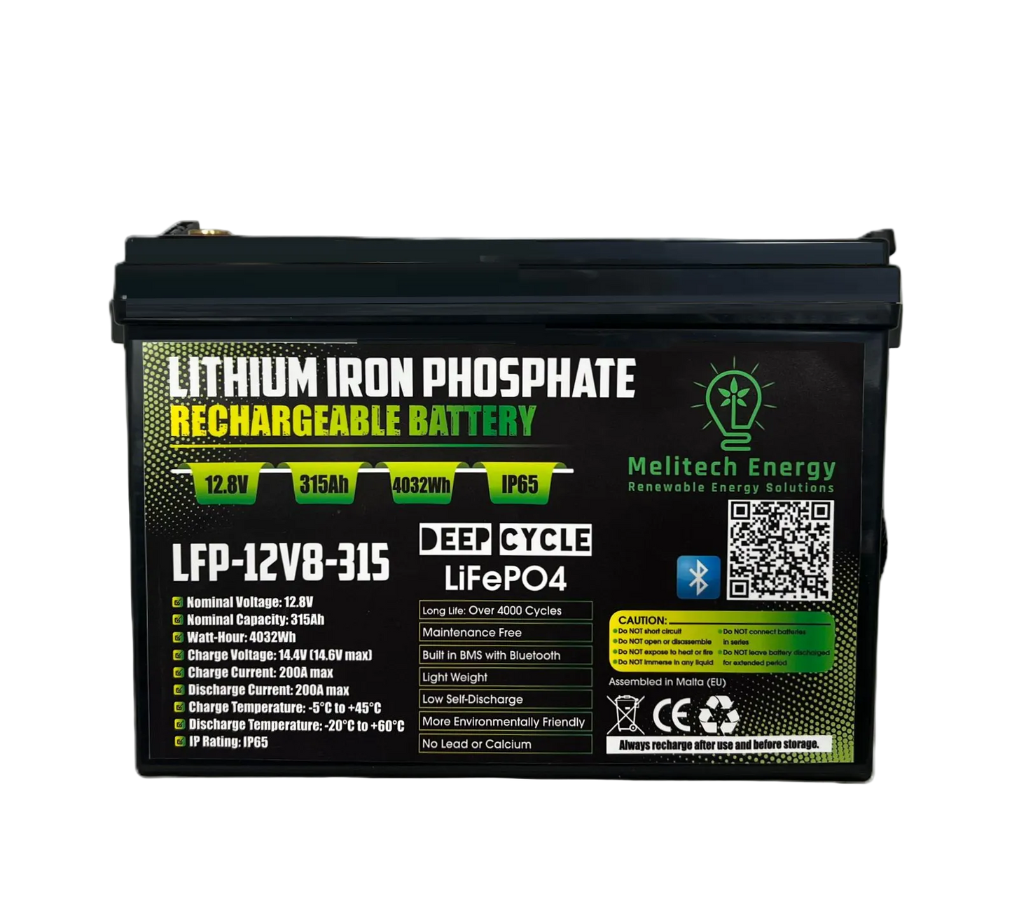 Battery LiFePO4: 12.8V/315Ah (4032Wh): Smart active balance + Bluetooth - 7 Yrs Guarantee