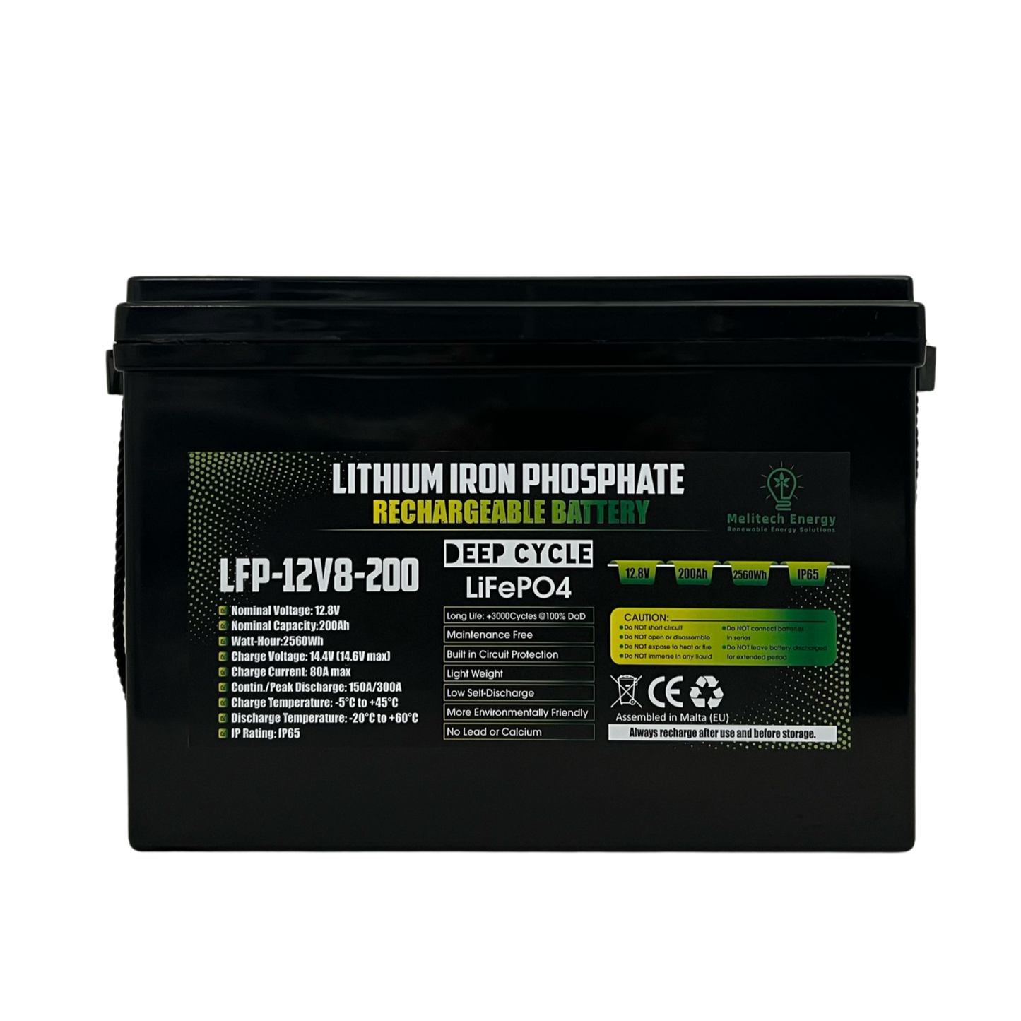 Battery LiFePO4: 12.8V/200Ah (2560Wh)