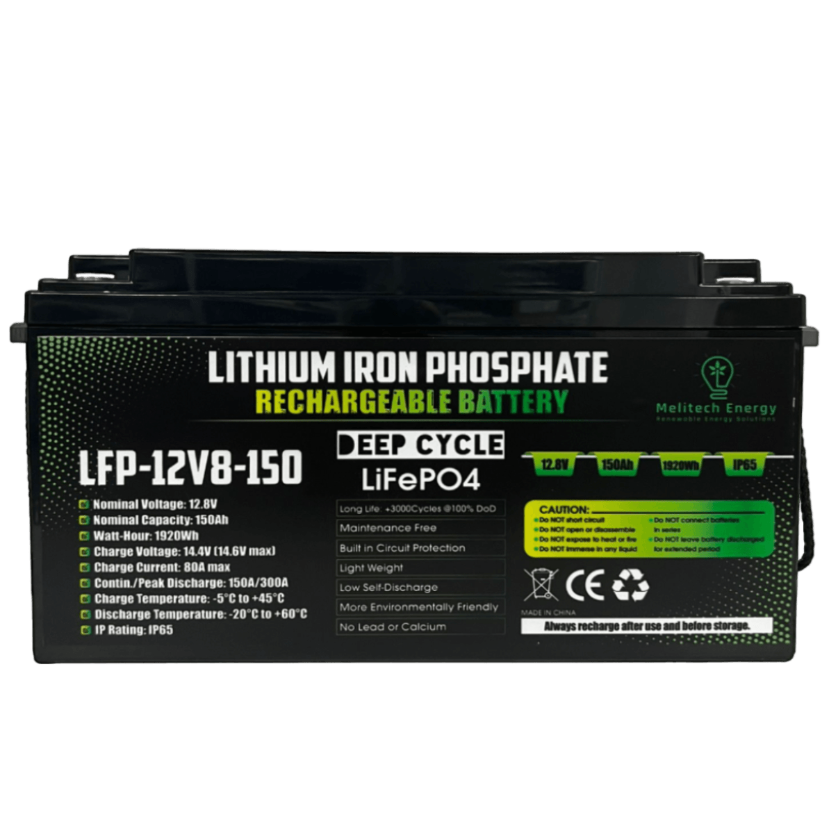 Battery LiFePO4: 12.8V/150Ah (1920Wh): BMS - NO Bluetooth - 5 years guarantee