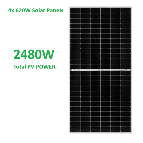 4.2kW Hybrid Off-Grid Solar Kit - 24V | 4x 620W Panels | 5120Wh LiFePO₄ Battery, Bluetooth