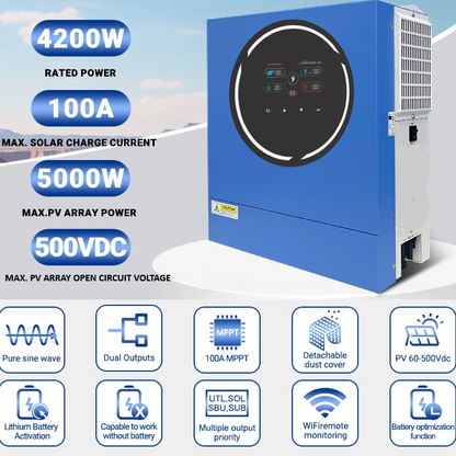 4.2kW Hybrid Off-Grid Solar Kit - 24V | 4x 620W Panels | 5120Wh LiFePO₄ Battery, Bluetooth