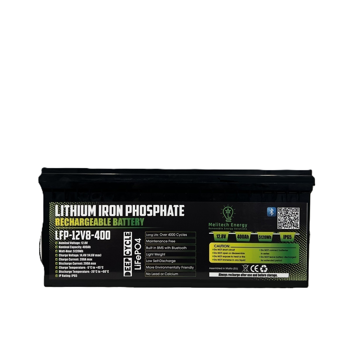 Battery LiFePO4: 12.8V/400Ah (5120Wh): Smart active balance + Bluetooth - 7 Yrs Guarantee