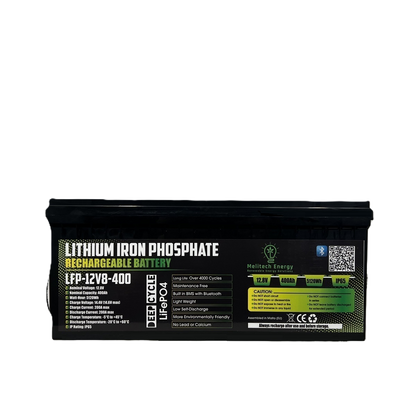 Battery LiFePO4: 12.8V/400Ah (5120Wh): Smart active balance + Bluetooth - 7 Yrs Guarantee