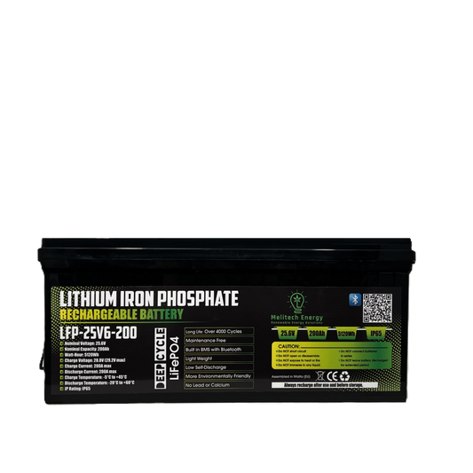 Battery LiFePO4: 25.6V/200Ah (5120Wh): Smart active balance + Bluetooth - 7 Yrs Guarantee