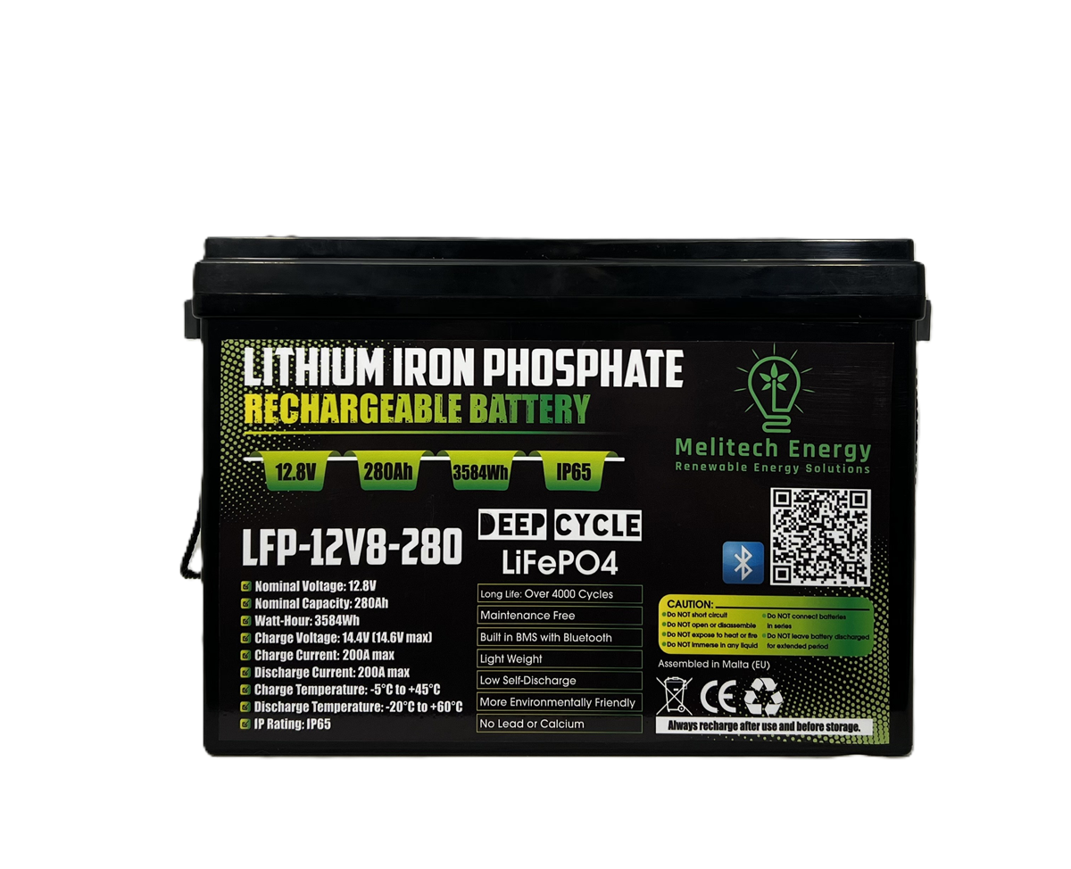 Battery LiFePO4: 12.8V/280Ah (3584Wh): Smart active balance + Bluetooth - 7 Yrs Guarantee