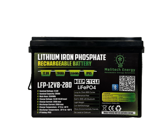 Battery LiFePO4: 12.8V/280Ah (3584Wh): Smart active balance + Bluetooth - 7 Yrs Guarantee