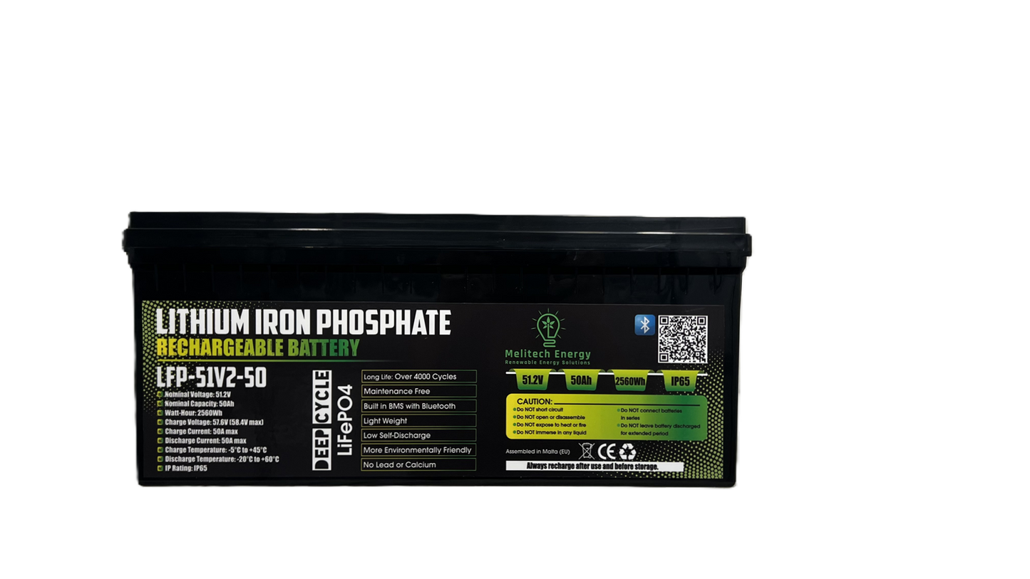 Battery LiFePO4: 51.2V/ 50Ah (2560Wh): Smart active balance + Bluetooth - 7 Yrs Guarantee