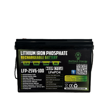 Battery LiFePO4: 25.6V/100Ah (2560Wh): Smart active balance + Bluetooth - 7 Yrs Guarantee