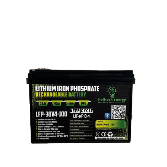 Battery LiFePO4: 38.4V/100Ah (3840Wh): Smart active balance + Bluetooth - 7 Yrs Guarantee