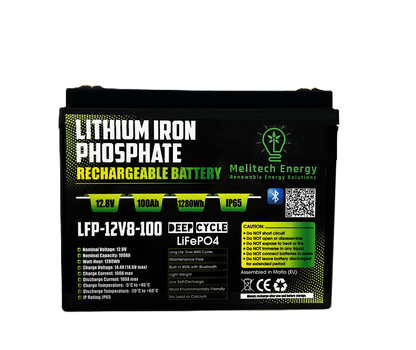 Battery LiFePO4: 12.8V/100Ah (1280Wh): Smart active balance + Bluetooth - 7 Yrs Guarantee