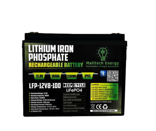 Battery LiFePO4: 12.8V/100Ah (1280Wh): Smart active balance + Bluetooth - 7 Yrs Guarantee