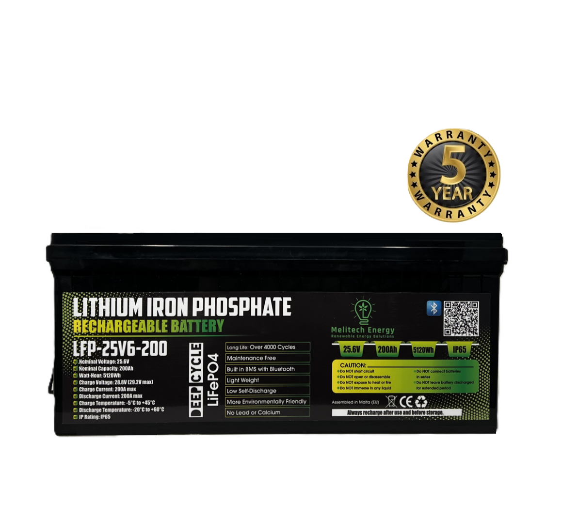 Battery LiFePO4: 25.6V/200Ah (5120Wh): Smart active balance + Bluetooth