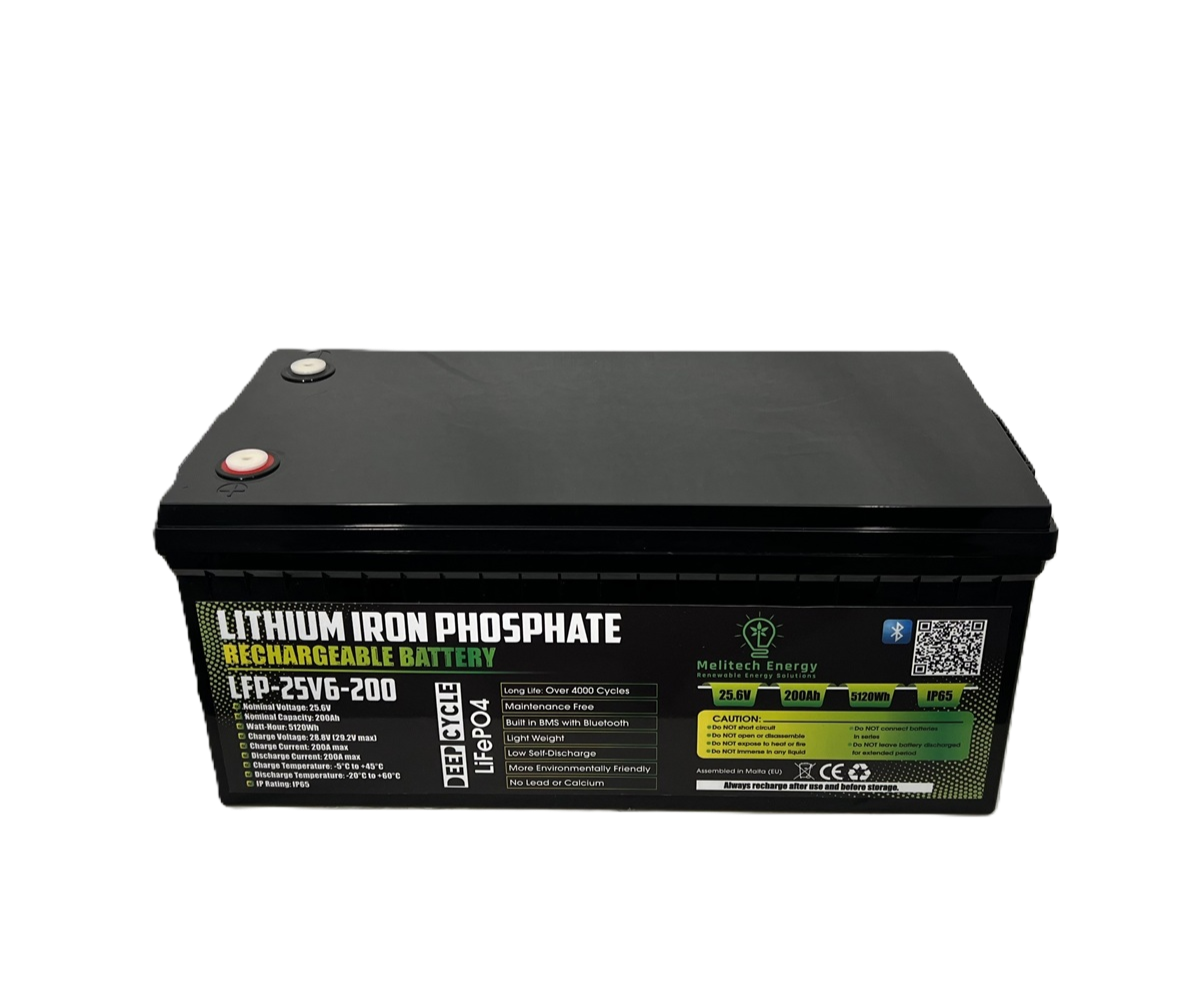 Battery LiFePO4: 25.6V/200Ah (5120Wh): Smart active balance + Bluetooth