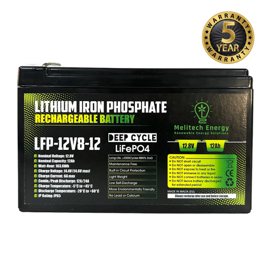 Battery LiFePO4: 12.8V/  12Ah (163.6Wh)