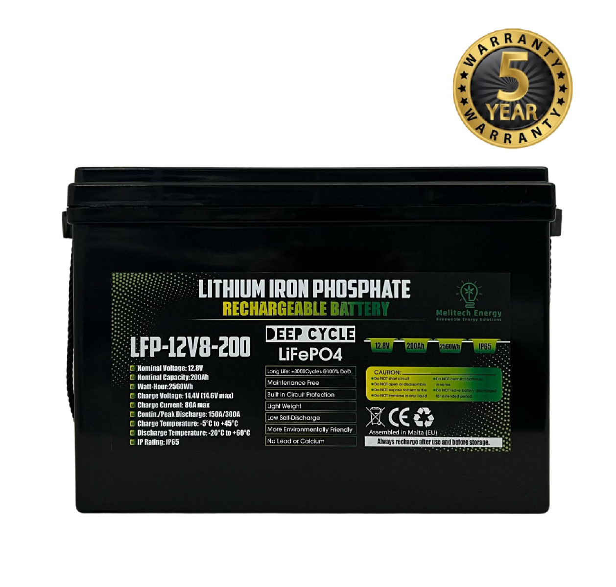 Battery LiFePO4: 12.8V/200Ah (2560Wh)