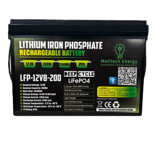 Battery LiFePO4: 12.8V/200Ah (2560Wh): Smart active balance + Bluetooth - 7 Yrs Guarantee