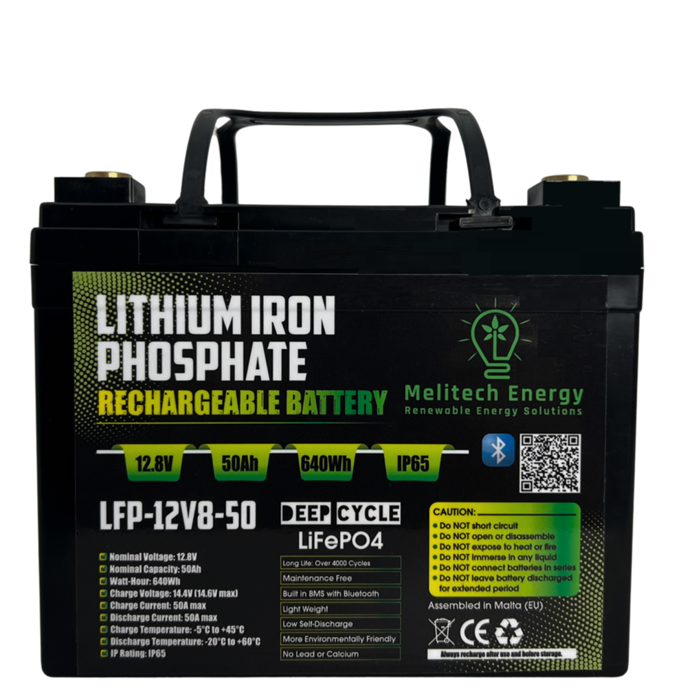 Battery LiFePO4: 12.8V/ 50Ah (640Wh): Smart active balance + Bluetooth - 7 Yrs Guarantee