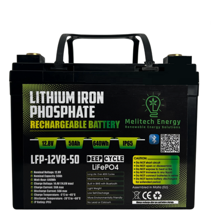 Battery LiFePO4: 12.8V/ 50Ah (640Wh): Smart active balance + Bluetooth - 7 Yrs Guarantee