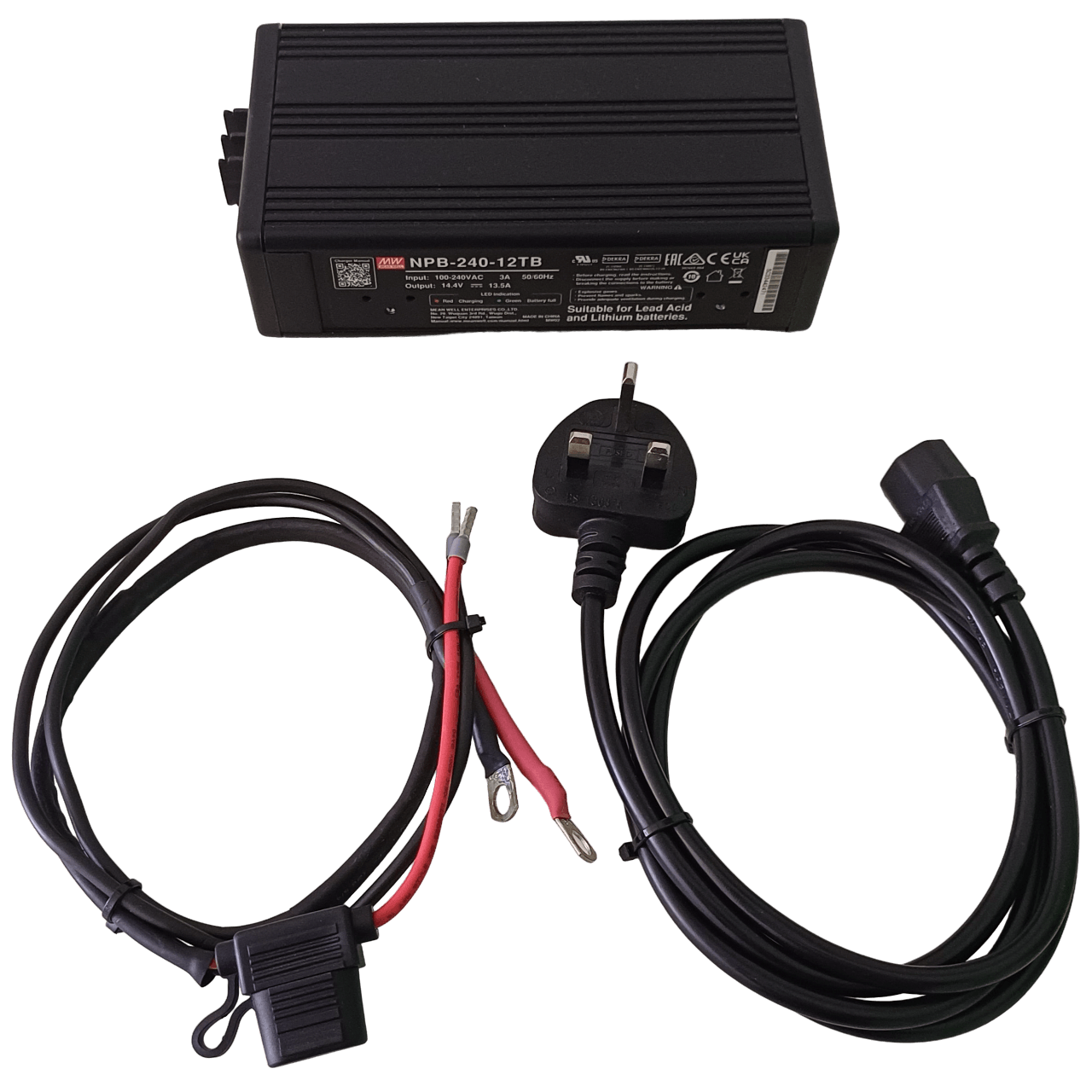 Charger 12V: Smart high power 13.5A with fused battery cable and power cord - Melitech Energy